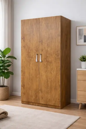 [30316] ARMOIRE GRAVIX 2 PTS +4 TABLETTE+SEPARATION+PENDERIE BROWN