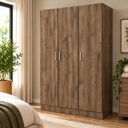 [30317] ARMOIRE GRAVIX 3 PTS +4 TABLETTE+2 PENDERIE REF STAR BROWN