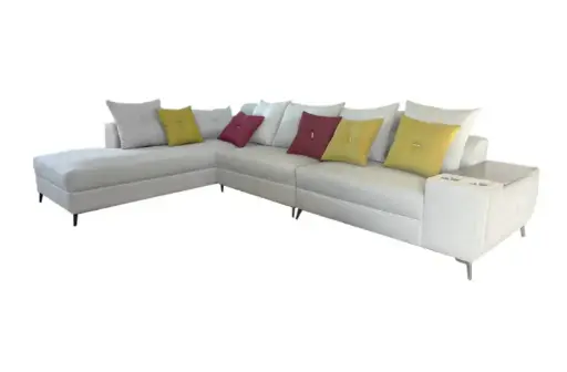 [30320] SOFA MARTINA  L SHAPE (BED LHS) CUP HOLDER/HEADREST/3SMALL CUSHION REF HZ48-6B/HQ309-22 LIGHT GREY/RED