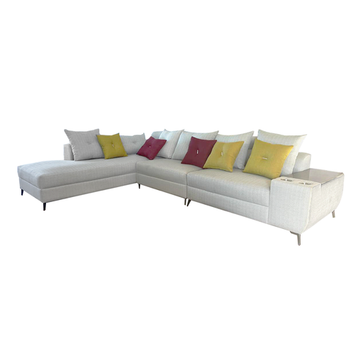 [30320] SOFA MARTINA 1.0 L SHAPE (BED LHS) CUP HOLDER/HEADREST/3SMALL CUSHION REF HZ48-6B/HQ309-22 LIGHT GREY/RED