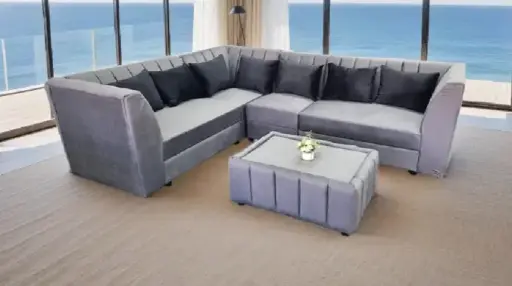 [30327] SOFA MATILDA L SHAPE  7 CUSHION + TDM REF VELOUR 8/VELOUR 9 GREY