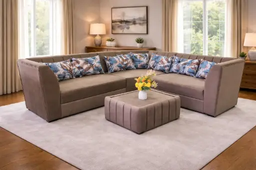 [30326] SOFA MATILDA L SHAPE  7 CUSHION + TDM REF VELOUR 2/VELOUR 1 BROWN 