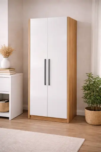 [30543] CLOSET BELIZZI L-800*D-500*H-2300 4 SHELVES+2 DOORS CASING OAK/DOOR WHITE HL33