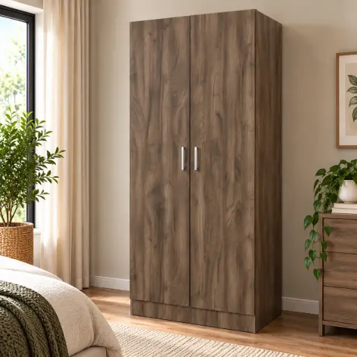[30612] ARMOIRE GRAVIX 2 PTS +4 TABLETTE+SEPARATION+PENDERIE STAR BROWN