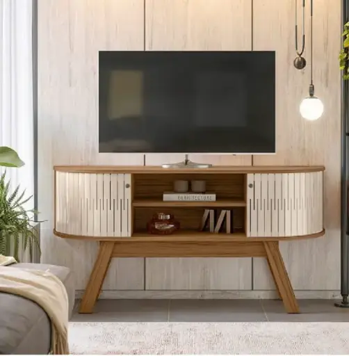 [30570] MEUBLE TV ATLANTA 2PTS NATURAL / OFF WHITE 