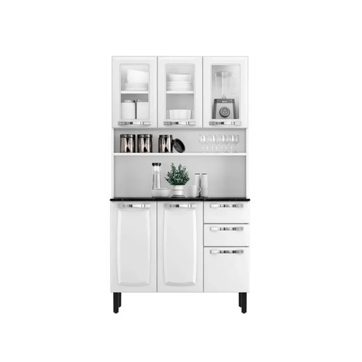 [30667] KITCHEN CABINET PRATIKA 3 GLASS DRS UP + 3 PLAIN DRS BOTTOM + 2 DRWS WHITE 