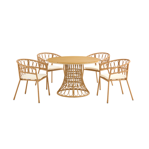[30744] GARDEN SET BECKLEY REF DS-23222 + 4 CHAIRS RATTAN LIGHT BROWN 