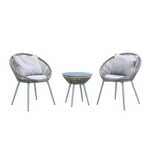 [30747] OTHER TABLE ONEIDA REF ST-699 + 2 CHAIRS SET  RATTAN LIGHT GREY