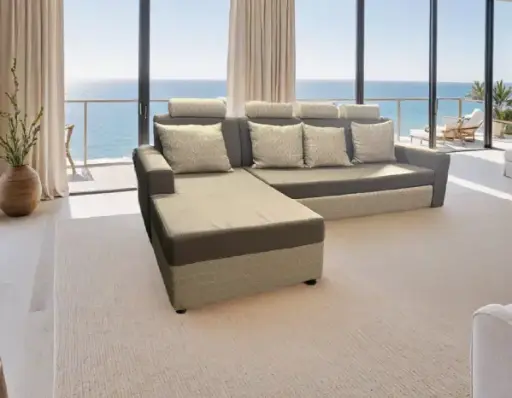 [30774] SOFA BED DELFINO II L SHAPE REF SEC60  MECHANISM+4 CUSHIONS DESIGN REF COSMOS 1 DESIGN HQ309-31 MARRON CHOCO 