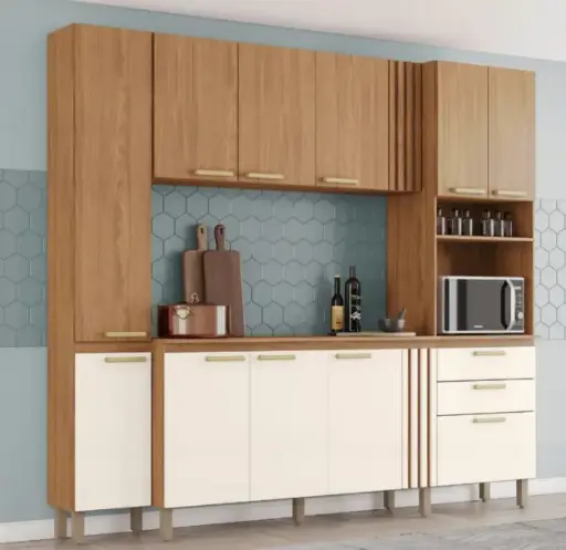 [30852] KITCHEN MARTINHA REF B126-127 (3PC) COMPACT KITCHEN NATURE / OFF WHITE 