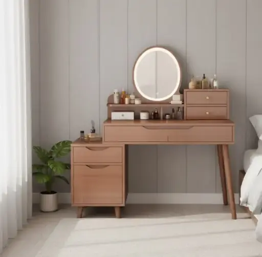 [30913] VANITY TABLE WENDEN 4 DRWS + MIRROR BROWN