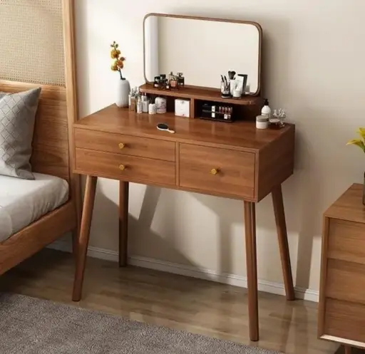 [30914] VANITY TABLE SALOME 3 DRWS WITH LED LIGHT + MIRROR BROWN