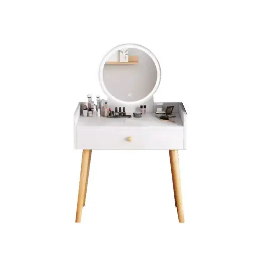 [30915] VANITY TABLE BLYTHE 1 DRW + MIRROR WHITE WITH LED LIGHT