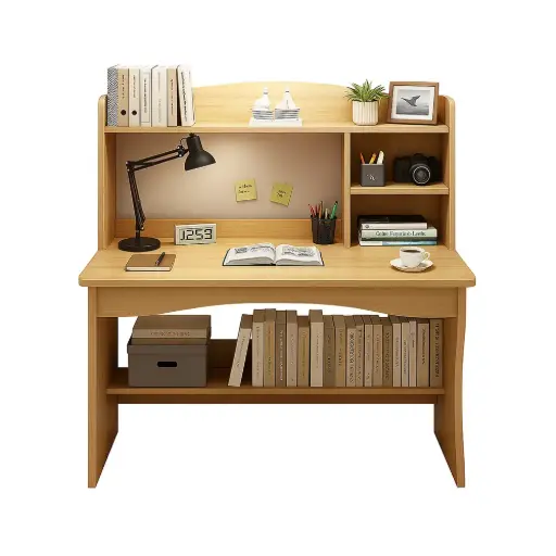 [30925] OFFICE TABLE LEVELLAND + SHELVES OAK