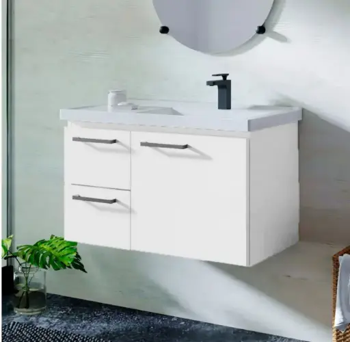 [31300] DRESSER 1 DR 2DRWS ROMA STEEL + CULTURED MARBLE WHITE WASH BASIN WHITE