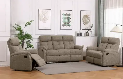[31320] SOFA READFORD REF 8352# SET 321 RECLINER LIGHT BROWN FAB REF XT-4