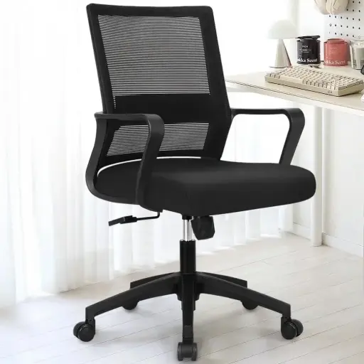 [31333] OFFICE CHAIR EMMA - M (2 IN 1) MEDIUM BACK MESH BLACK 