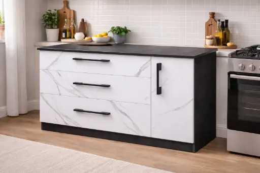 [31379] KITCHEN NAOMI (30506) BASE CABINET 3 TIRS+1 P.OUT-1000W-WITH DOOR GREY/WHITE
