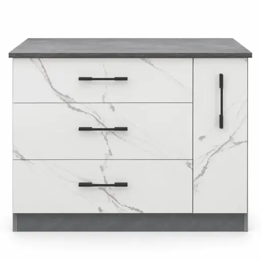 [31379] KITCHEN NAOMI (30506) BASE CABINET 3 TIRS+1 P.OUT-1000W-WITH DOOR GREY/WHITE