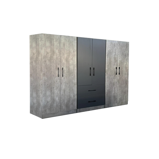 [31388] ARMOIRE NANCY 6 PTS GREY TABLETTE/PENDERIE DRAWERS