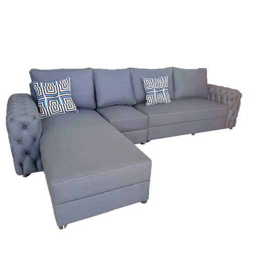 [31400] SOFA CHESTERFIELD II LHS CORNER GREY 4 BIG /2 SMALL ABSTRACT CUSHION