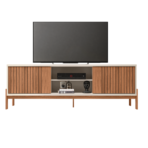 [30873] MEUBLE TV TANNEN 2 PTS SLAT SLIDING 1.8 TV 72" FREIJO/OFF WHITE 