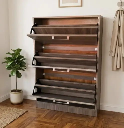 [31413] SHOE RACK DAX 3 SHELVES WITH MECHANISM LIGHT BROWN