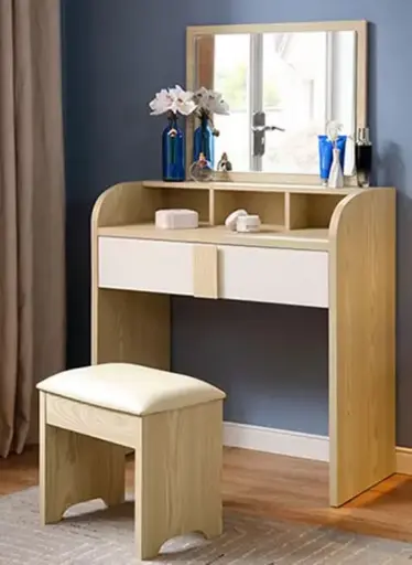 [31521] COIFFEUSE ESSINGTON REF DZ-19 1 TIR + POUFF NEW BURLY WOOD / BEIGE MAT