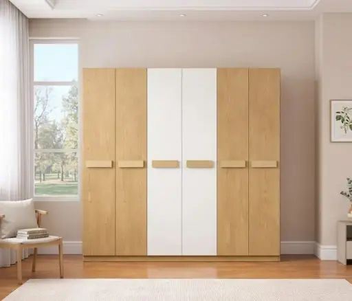 [31522] ARMOIRE ESSINGTON REF DZ-19  6PTS NEW BURLY WOOD / BEIGE MAT (WITH LED LIGHTS)