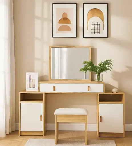 [31525] COIFFEUSE ROBSON REF DZ-26 1 TIR + POUFF NEW BURLY WOOD / CREAM MAT