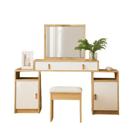 [31525] COIFFEUSE ROBSON REF DZ-26 1 TIR + POUFF NEW BURLY WOOD / CREAM MAT