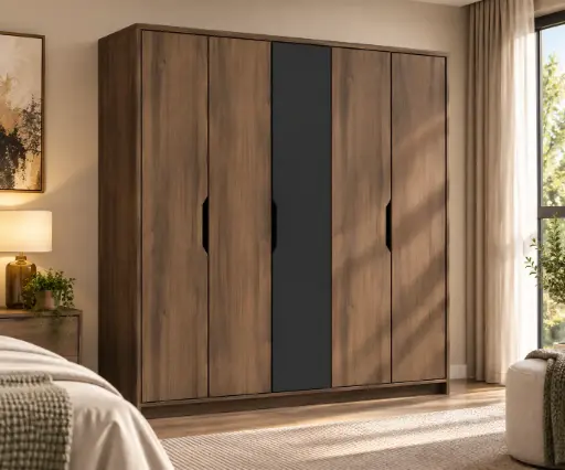 [31575] ARMOIRE QUINTON (3PCS) 5PTS WALNUT & BLACK