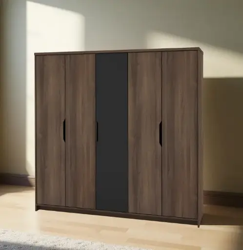 [31575] ARMOIRE QUINTON (3PCS) 5PTS WALNUT & BLACK