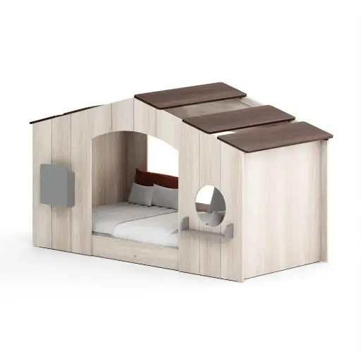[31576] BED ARCADIA KIDS (4PCS) 3'0 BROWN & OAK