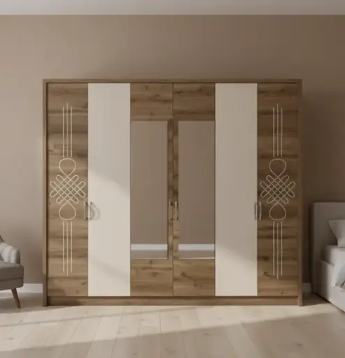 [31713] ARMOIRE GRACE 6PTS + MIRROR WITH LED LIGHT DESIGN HUTIT /WHITE 