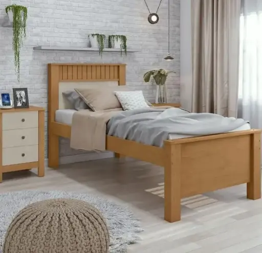 [31715] BED ATHENAS (3PC) 3'0 ALMOND CLEAN/OFF WHITE / ALMOND CLEAN