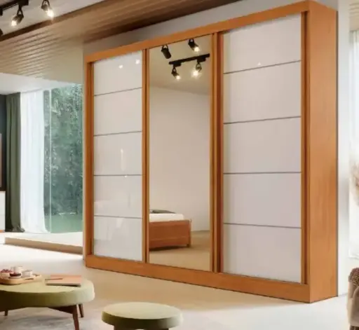 [31754] ARMOIRE CAPRI 3 PTS SLIDING (6 PCS) WITH MIRROR NATURE / OFF WHITE