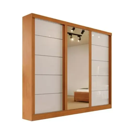[31754] ARMOIRE CAPRI 3 PTS SLIDING (6 PCS) WITH MIRROR NATURE / OFF WHITE