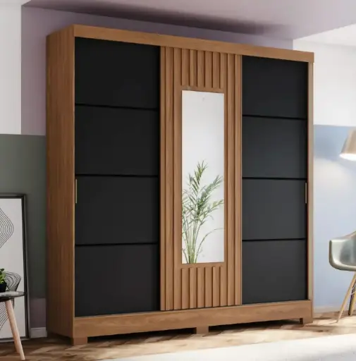 [31779] ARMOIRE LUZIA REF B376-215 (2PCS) 3PTS SLIDING NATURE/BLACK