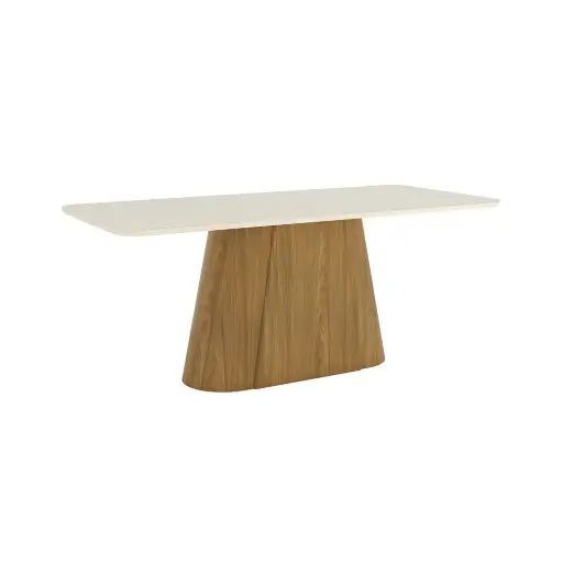 [31783] DINING TABLE OLIVIA REF SC121-127 RECTANGLE 2000mm ROUND CORNER WITH GLASS NATURE/OFF WHITE
