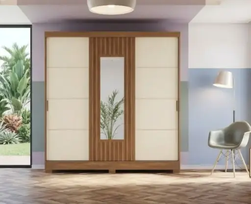 [31820] ARMOIRE LUZIA REF B376-127 (2PCS) 3PTS SLIDING NATURE/OFF WHITE