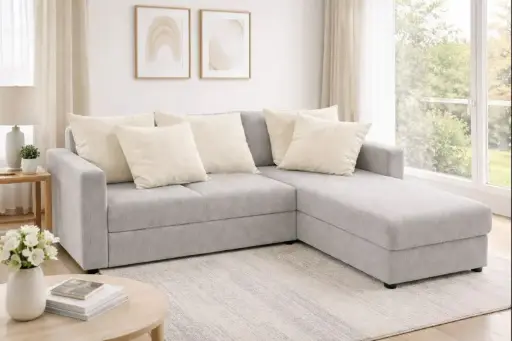 [31917] SOFA OLIVIA-SK L SHAPE (RHS) SEATER  ONLY REF ZS2504-22/CUSHIONS 2* SMALL HEXAGON /3*BIG ZS2504-22 BEIGE (WITH ACCESSORIES AND WITHOUT TDM)