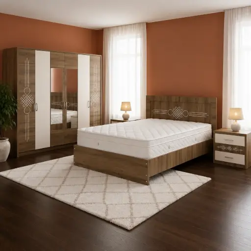 Bedroom Set Grace: Armoire 6 pts 31713 + Lit 5'0 31723 + TDN 31724 + Commode 31714
