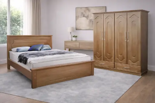 Bedroom Set Malaika: Armoire 4 pts 28157 + Lit 5'0 28158