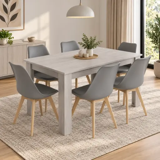 Dining Set Asher/Nicole: Table 6 seater 31769 + 6 x chaise 31719 GREY