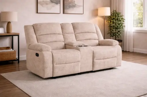 [31928] SOFA DAWSON REF 6078# 2 SEATER RECLINER WITH CONSOLE LIGHT BROWN ARAGON-14 