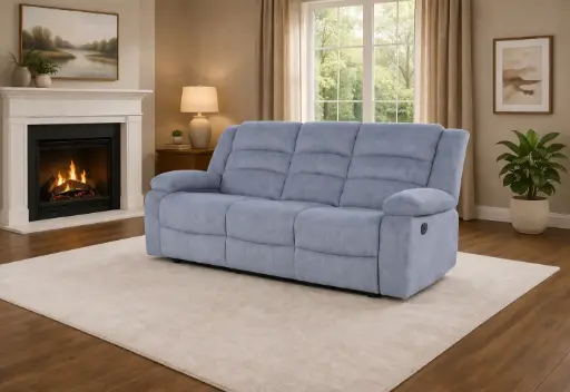 [31930] SOFA DAWSON REF 6078# 3 SEATER RECLINEhttps://tfpinternational.odoo.com/odoo/product.template/28445R LIGHT GREY/BLUE ARAGON-72