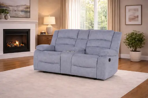 [31931] SOFA DAWSON REF 6078# 2 SEATER RECLINER WITH CONSOLE LIGHT GREY/BLUE ARAGON-72 
