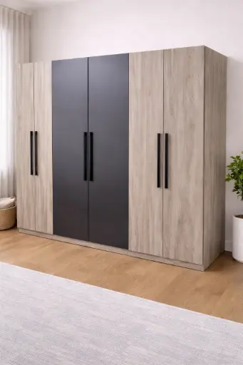 [31959] ARMOIRE NICE 6 PTS TABLETTE/PENDERIE DARK GREY REF 9359-1