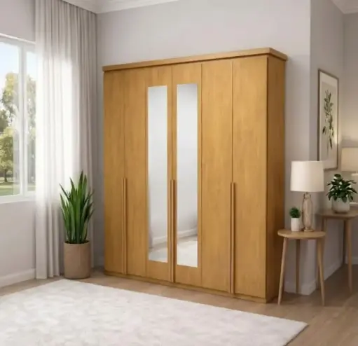 [31991] ARMOIRE ALONZO (4PC) 6 PTS WITH MIRROR ALMOND CLEAN 